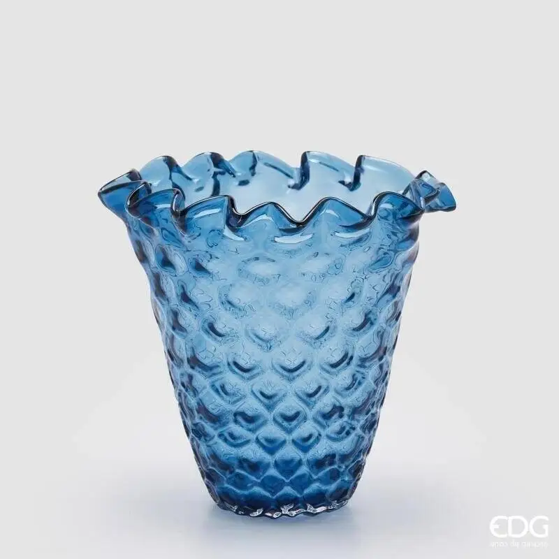Spedizione Espresso Vaso Drappeggiato Alveare EDG Blu – Eleganza in Vetro per la Casa
