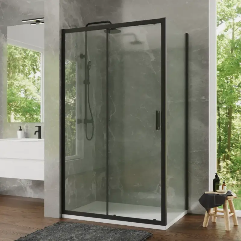 A Buon Prezzo Box doccia 70x100 cm scorrevole profili nero opaco vetro temperato 6mm trasparente anticalcare h198 | Tahiti