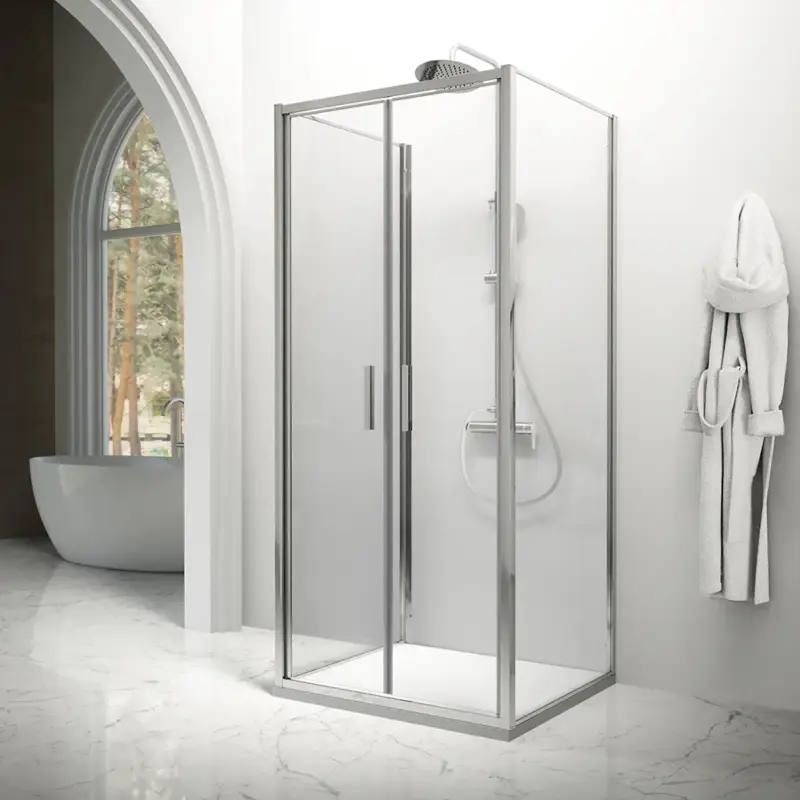Subito Disponibile Box doccia tre lati 90x70x90cm con porta saloon profili cromati e vetro 6mm anticalcare trasparente h190 | Portofino