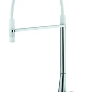 INOX Miscelatore cucina in acciaio inox con canna girevole con flessibile bianco finitura acciaio spazzolato Reso Gratuito
