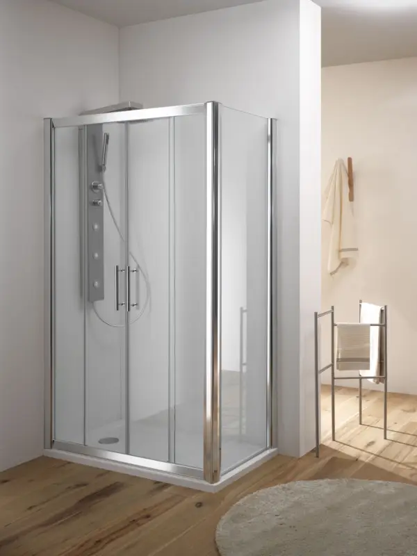 KAMA DOOR Porta 2 ante scorrevoli + 2 ante fisse finitura argento satinato 185 cm trasparente (misura 180/185 h.195) Di Tendenza