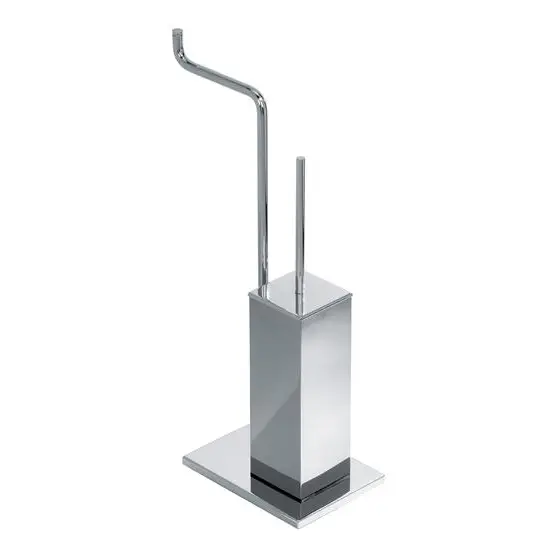 Solo Oggi ZENITH Porta scopino di appoggio quadrato in ottone cromato con porta rotolo