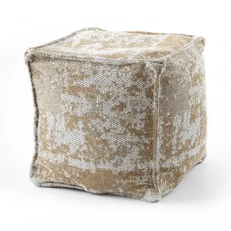 Affare Puff Quadrato 50 x 50 x 50 cm Pouf Boho 2809 poggiapiedi, sedile di lana, crema / giallo