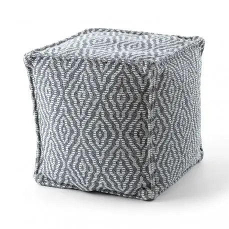 Ultima Occasione Puff Quadrato 50 x 50 x 50 cm Pouf Boho 22084 poggiapiedi, sedile di lana antracite / crema