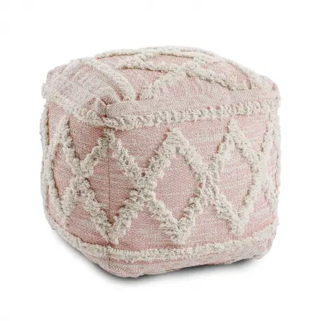 Puff Quadrato 50 x 50 x 50 cm Boho, rombi 22297 poggiapiedi, sedile di lana rosa / crema Scelto Dai Clienti