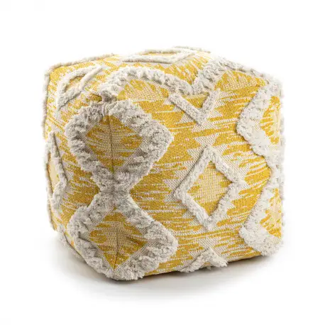 Prezzo Di Fabbrica Puff Quadrato 50 x 50 x 50 cm Boho, rombi 22312 poggiapiedi, sedile di lana giallo / crema