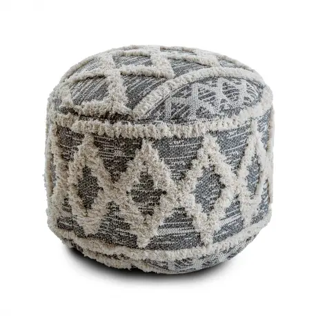 Acquista Ora Puff CILINDRO 50 x 50 x 50 cm Pouf Boho, rombi 22297 poggiapiedi, sedile di lana antracite / crema