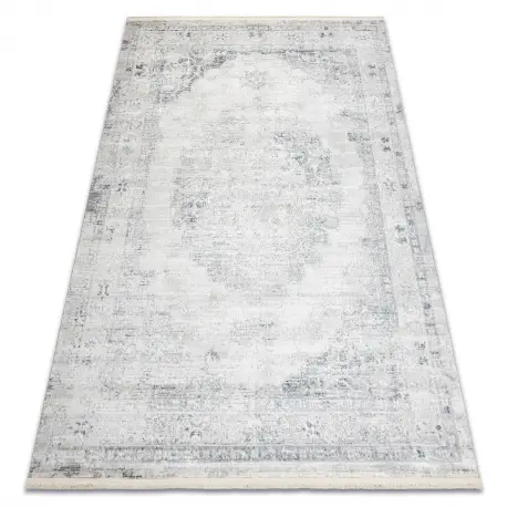 DISTIN 0201A bianco / blu / verde chiaro tappeto moderno - Ornamento, cornice, vintage, frange Offerta Limitata