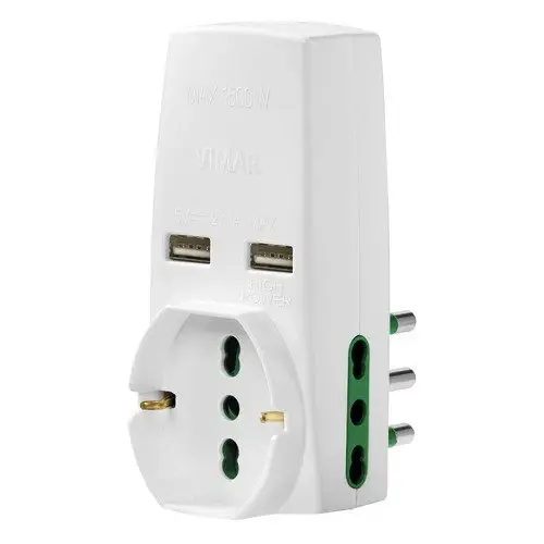 Adattatore S17+2P17/11+univ.+2USB bianco Saldi