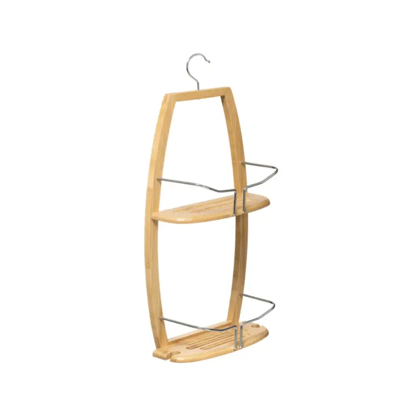 Promozione Mensola ovale sospesa a 2 ripiani in bambù – 58,5x27x13 cm