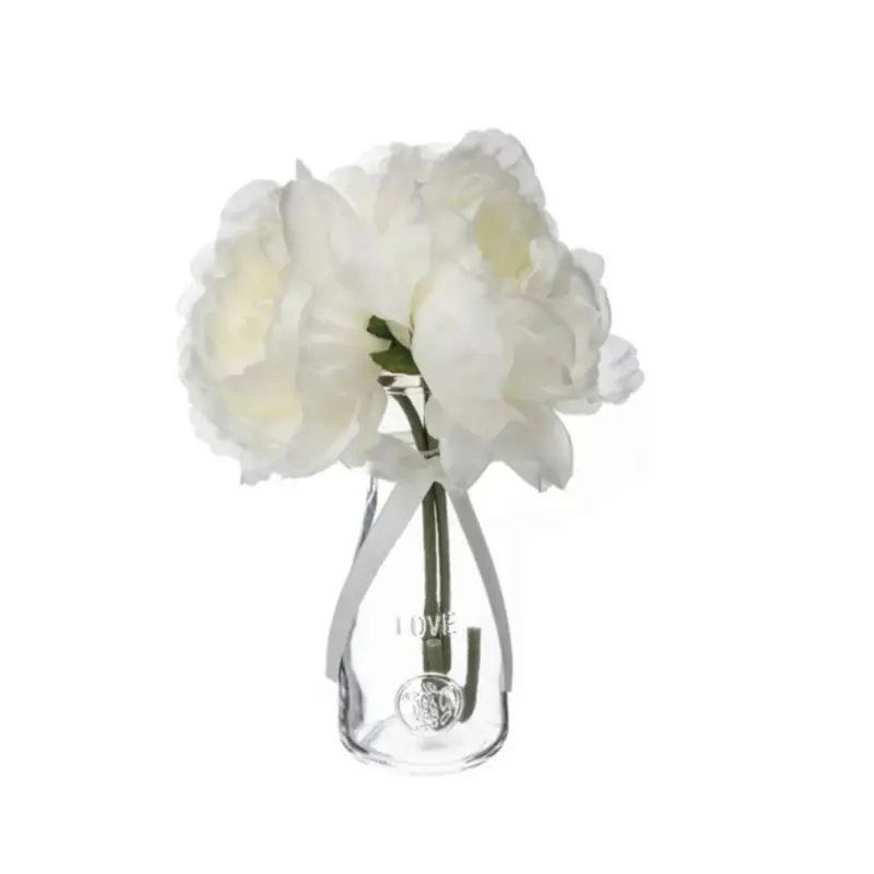Affare Composizione Floreale Artificiale con 3 Peonie Bianche in Vaso di Vetro