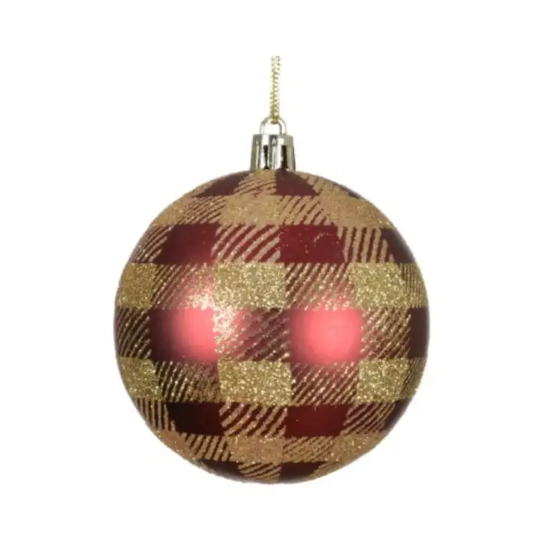 Palla di Natale Rosso Tartan Oro Ø?8?cm Economico