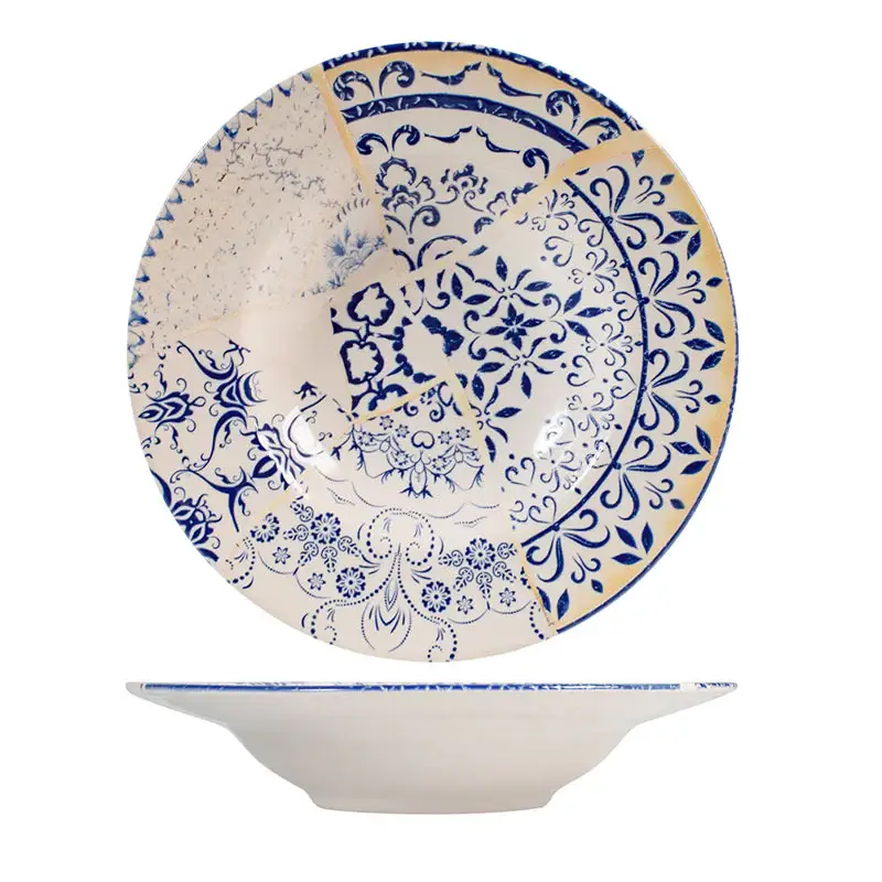 Spedito Oggi Piatto Fondo in Porcellana Stoneware Decorata Ø28 cm - Alyssa