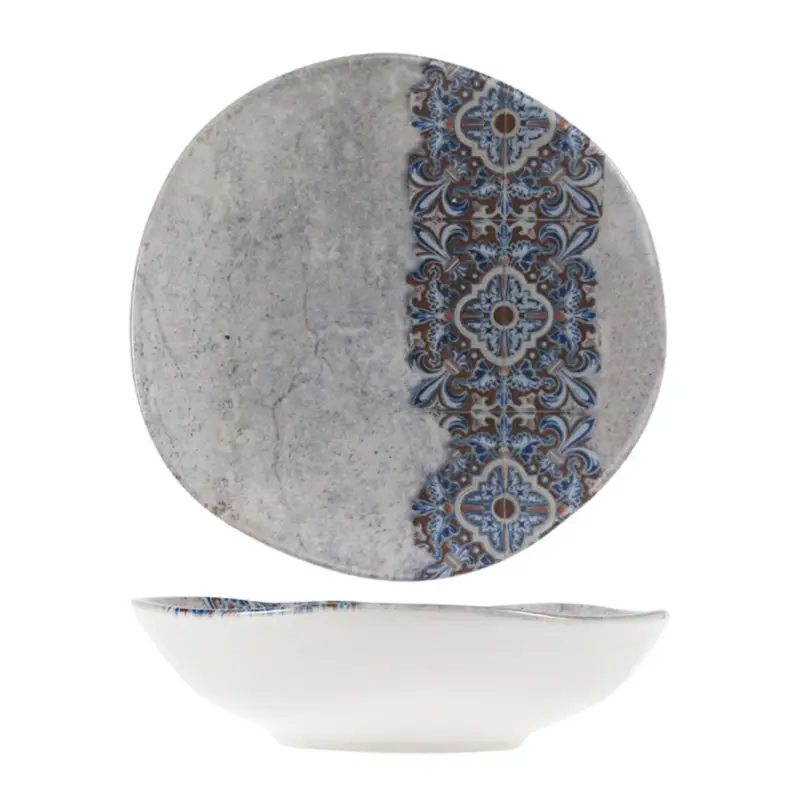 Prezzo Scontato Set 6 Piatti Fondi in Porcellana Stoneware Stile Retrò Ø 20 cm
