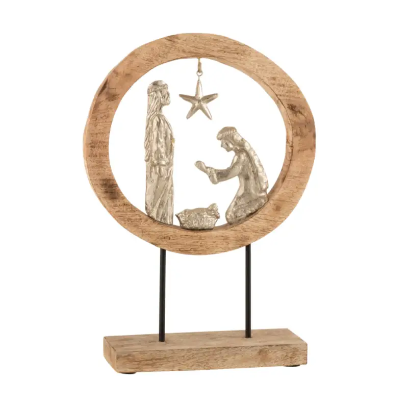 Affare Presepe in Alluminio in Scultura Cerchio in Legno di Mango Naturale