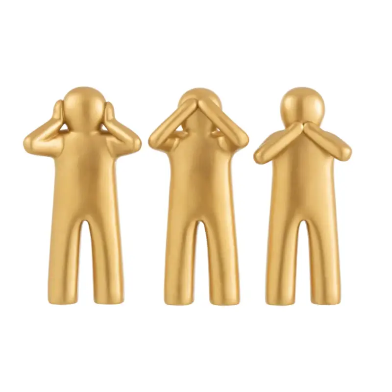 Statuette Decorative in Resina Colore Oro Non Vedo Sento Parlo - Maurice Di Tendenza