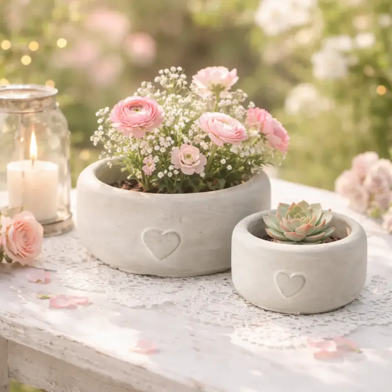 Portavaso con Cuore in Cemento Grigio Ø 15x7 cm Large - Lovart Spedizione Espresso