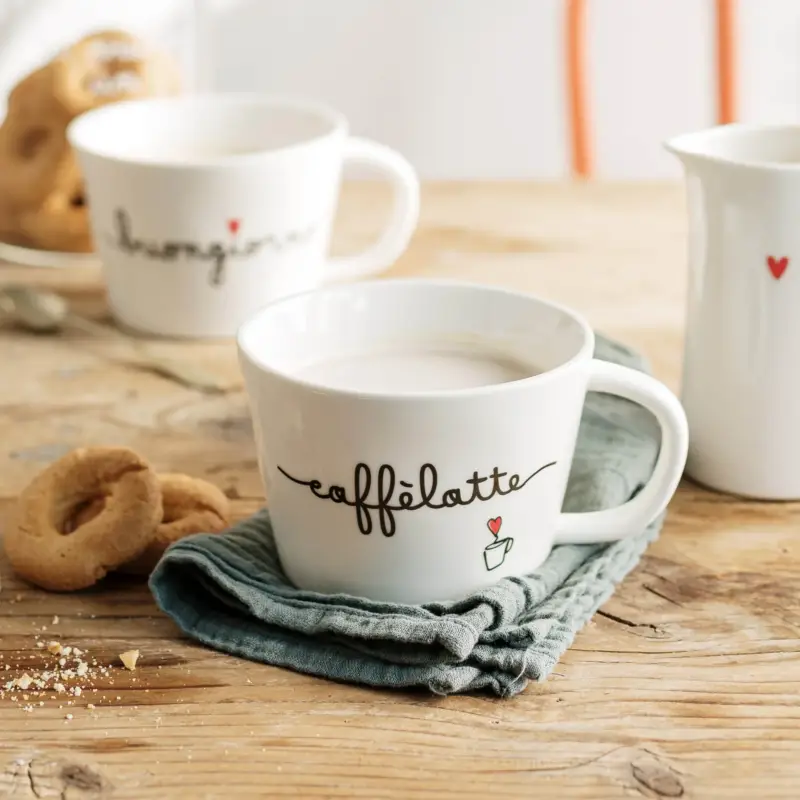 Direttamente Dal Produttore Set 2 Tazze 580 ml in Stoneware Bianco con decoro Caffelatte - Simple Day