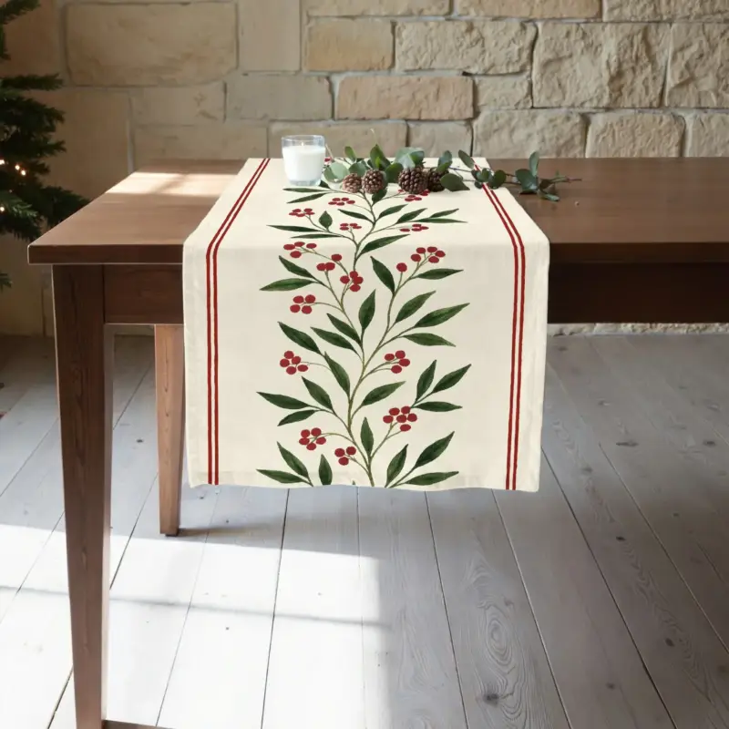 Runner di Natale Fantasia Vischio Beige 150x50 cm - Christmas Wish 8 Professionale