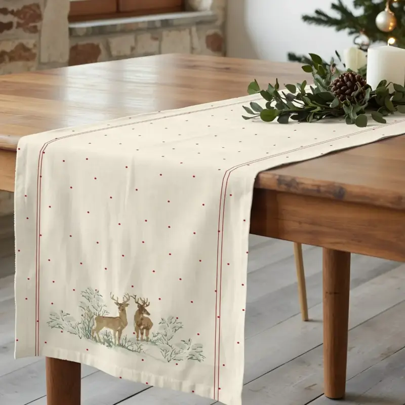 Pagamento Sicuro Runner di Natale Fantasia Bosco Fondo Beige 150x50 cm - Forest Fawn
