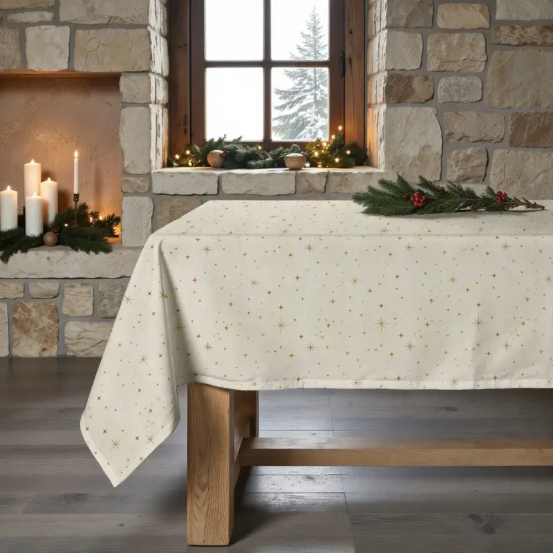 Tovaglia Natalizia Colore Beige con Stelle Dorate 155X250 cm - Cielo Rojo 3 Di Tendenza
