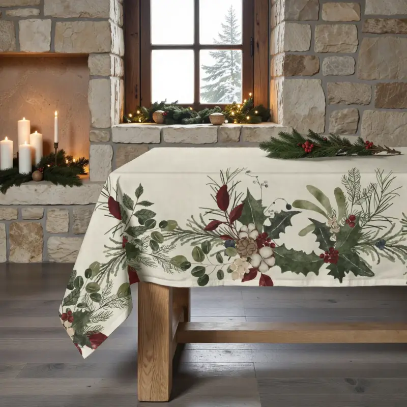 Compra Oggi Stesso Tovaglia di Natale Decorata Foglie e Pigne 155X250 cm - Muerdago