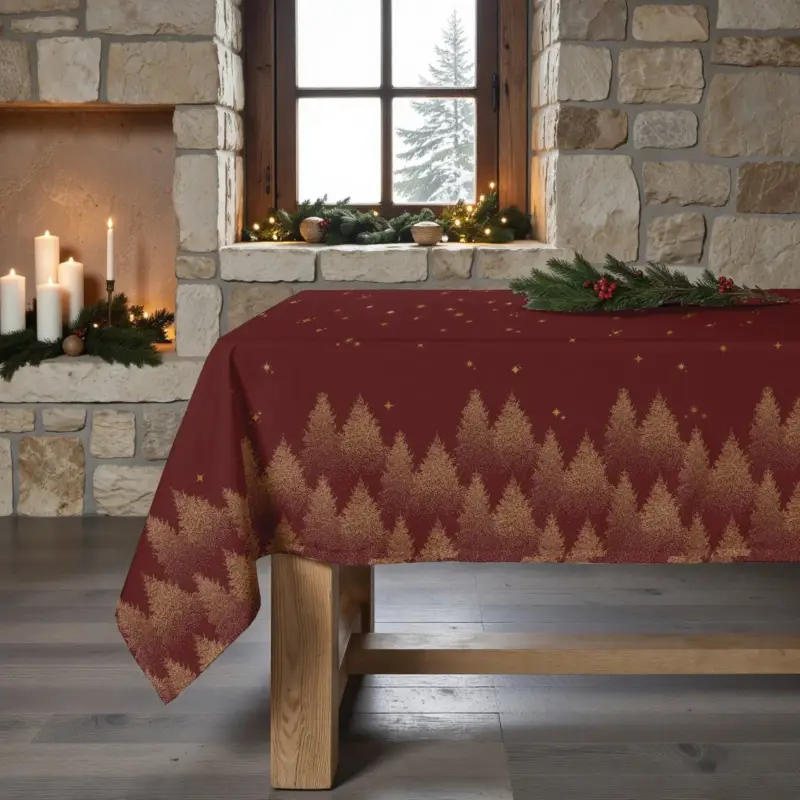 Tovaglia di Natale Colore Rosso con dettagli Oro 155X250 cm - Red Stalit Sky Miglior Prezzo
