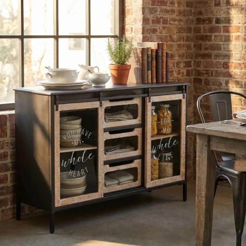 Prezzo Ridotto Mobile in ferro "Florent" con 2 ante e 3 cassetti, 108,5 x 38,5 x 79 h cm