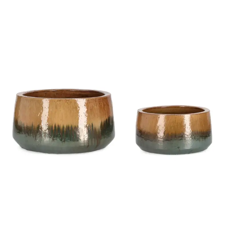 Vasi "Thran" struttura bassa in terracotta smaltata per esterno set da 2 Promo Stagionale