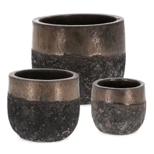 Compra Online Vasi "Duyen" struttura bassa in terracotta smaltata per esterno set da 3
