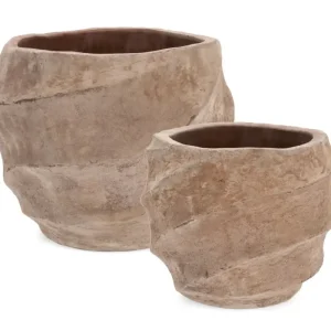 A Buon Prezzo Vasi "Teide" basso in Terracotta Brunita per uso interno ed esterno set da 2