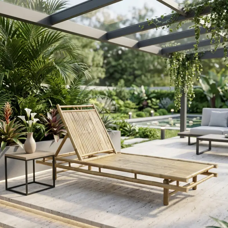 Spedizione Espresso Lettino "Martini" in legno di Bamboo, per esterno, 200 x 70 x 30 cm