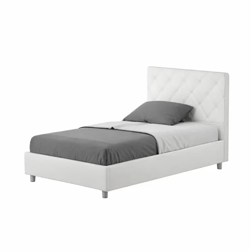 Letto una piazza e mezza "San Antonio" imbottito in semilpelle per camera da letto da 120 cm Reso Gratuito