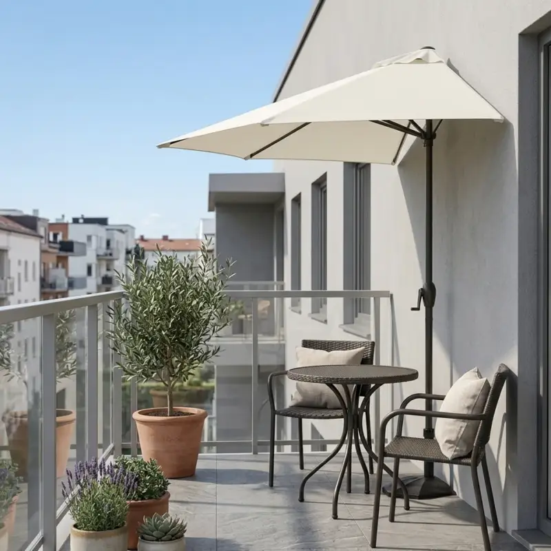 Nuovo Arrivo Ombrellone Mezzaluna da parete salvaspazio Naturale "Kalife" in alluminio verniciato a polvere per giardino e balcone Ø 270 cm