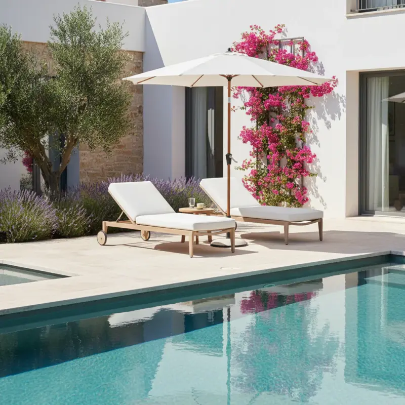 Miglior Prezzo Ombrellone Bianco "Palinuro" struttura in alluminio effetto legno per piscina e giardino Ø 300 cm