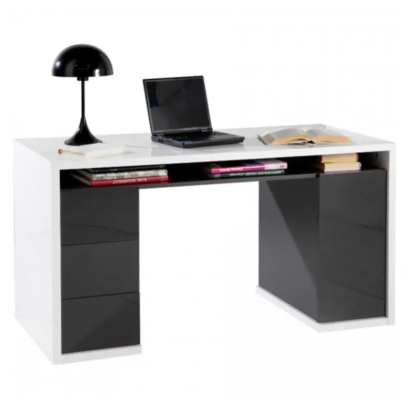 Promo Stagionale Scrivania con cassettiera nero lucido da ufficio e stanzetta porta pc 140 cm