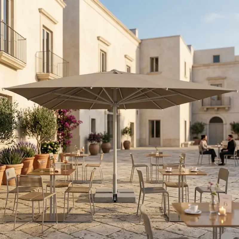Compra Adesso Ombrellone Professionale Giove 5x5 m Palo Centrale Telescopico in Alluminio Tortora per Bar Ristoranti e Dehor