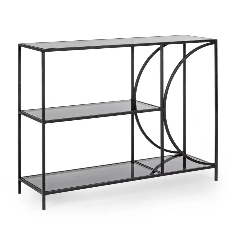 Promozione Esclusiva Libreria Bassa "Korvet" in acciaio nero con 3 ripiani in vetro h 79 cm per ufficio moderno