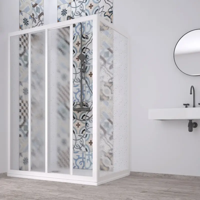 Box doccia angolare "Acril" in Acrilico con profili in PVC apertura centrale riducibile "Made in Italy" Ultima Occasione