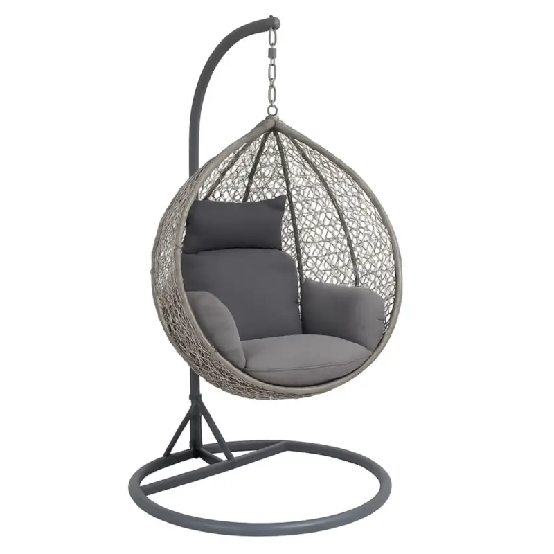 Compra Online Poltrona a dondolo sospesa Grigio "Amirantes" per giardino e veranda in rattan con cuscino