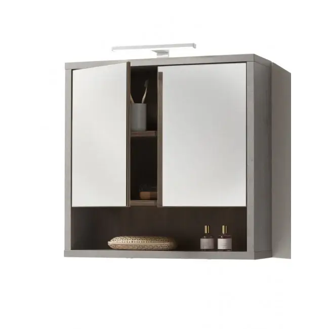 Specchiera da Bagno "Industrial" mobile sospeso con 2 ante specchiate e faretto e LED Vendita Finale