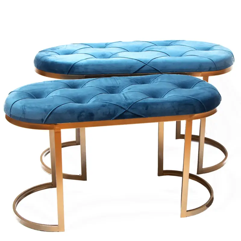 Set 2 panchette in velluto per arredamento moderno pouf con piedi in matallo dorati h 45 cm Nuovo Arrivo